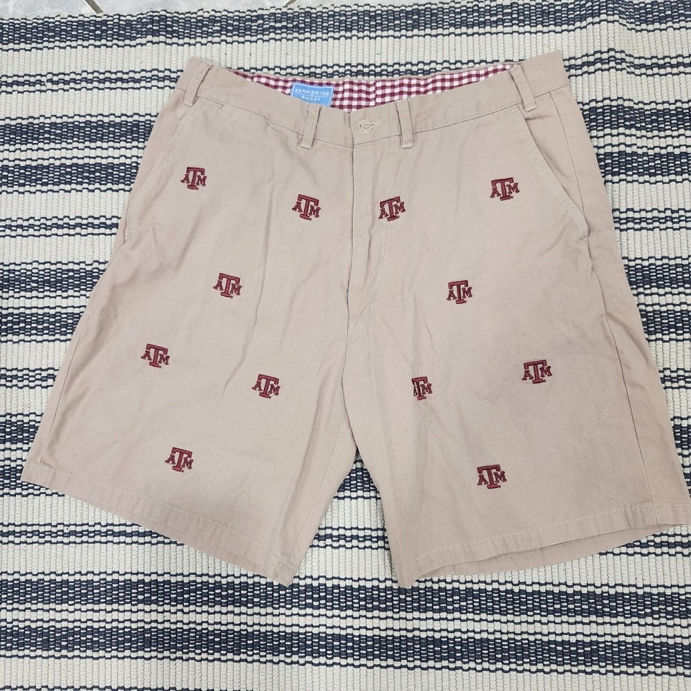 Pennington & Bailes Texas A&M Aggies Stadium Shorts Khaki Embroidered Mens 36